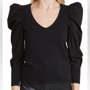 Nation ltd Jenna Cuffed Combo Tee In Jet Black v neck long sleeve blouse medium